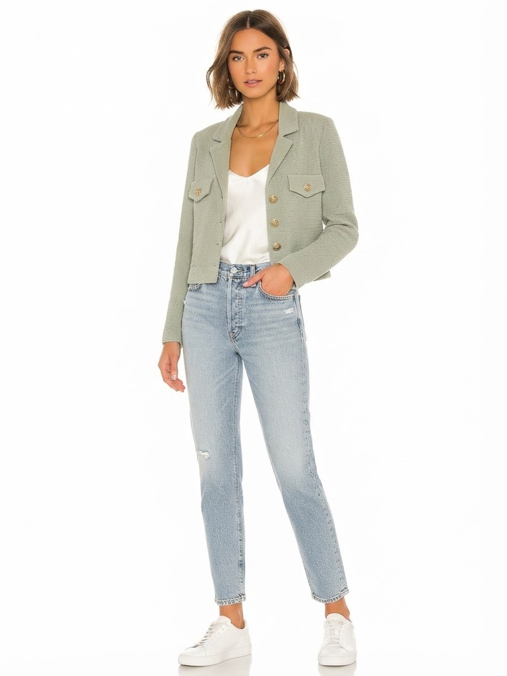 St. John Collection Sage Green Textured Knit Blazer